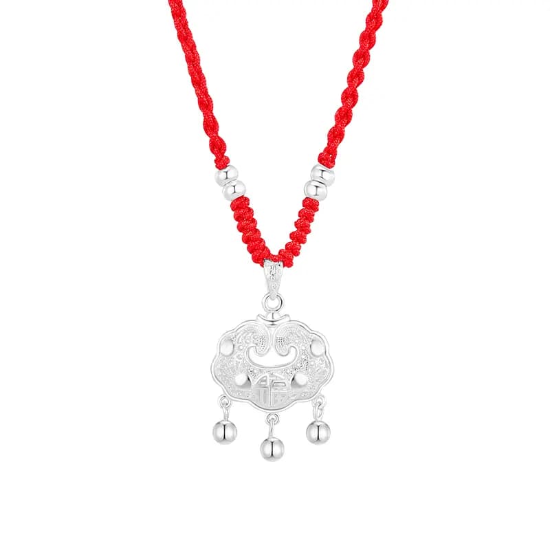 DAISY BEAUTY New Chinese Style Pure Silver Peace Longevity Lock Silver Necklace Girls Silver Lock Popular Gift Couple Bestie Collarbone Necklace Pendant Jewelry S990 Pure Silver Necklace Unisex Couple 8