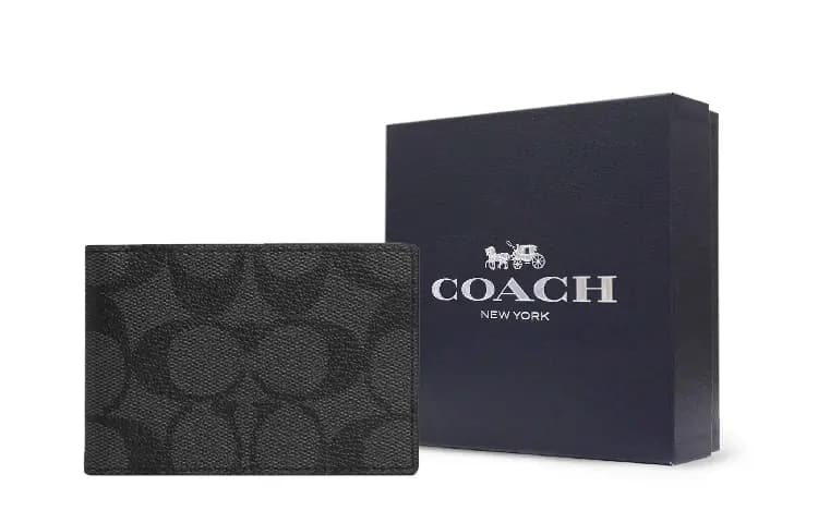 COACH Kətan və Dəri Unisex Pulqabı Qara 5