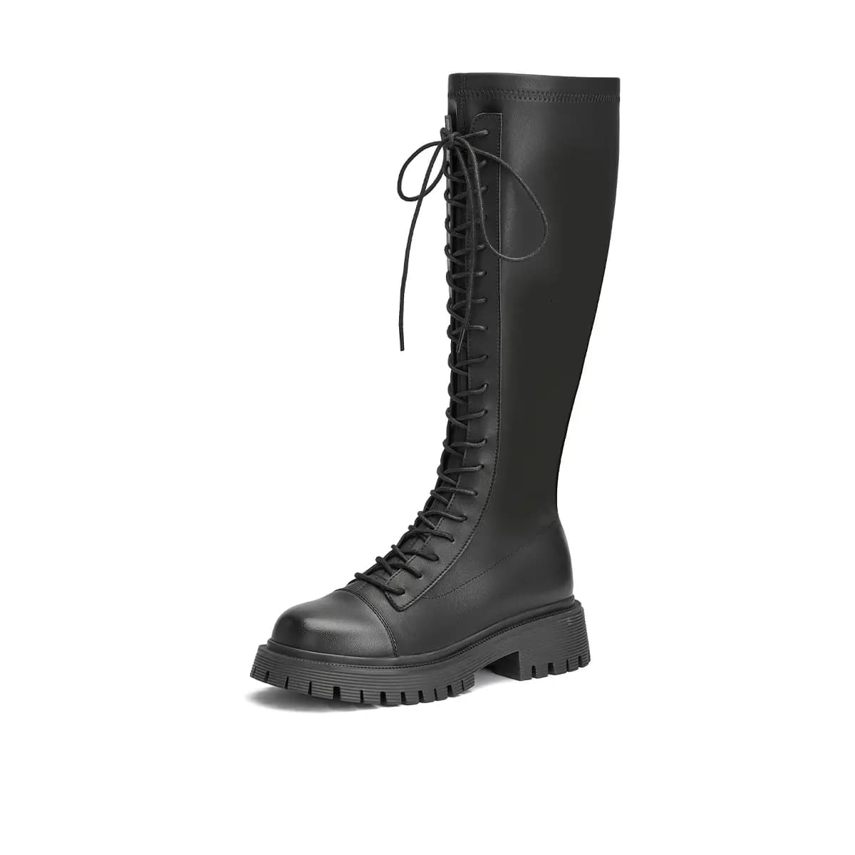 GEMEIQ Synthetic Leather Cool & Edgy Platform Lace-Up Ankle Boots with Fur Lining 4.8cm Women's