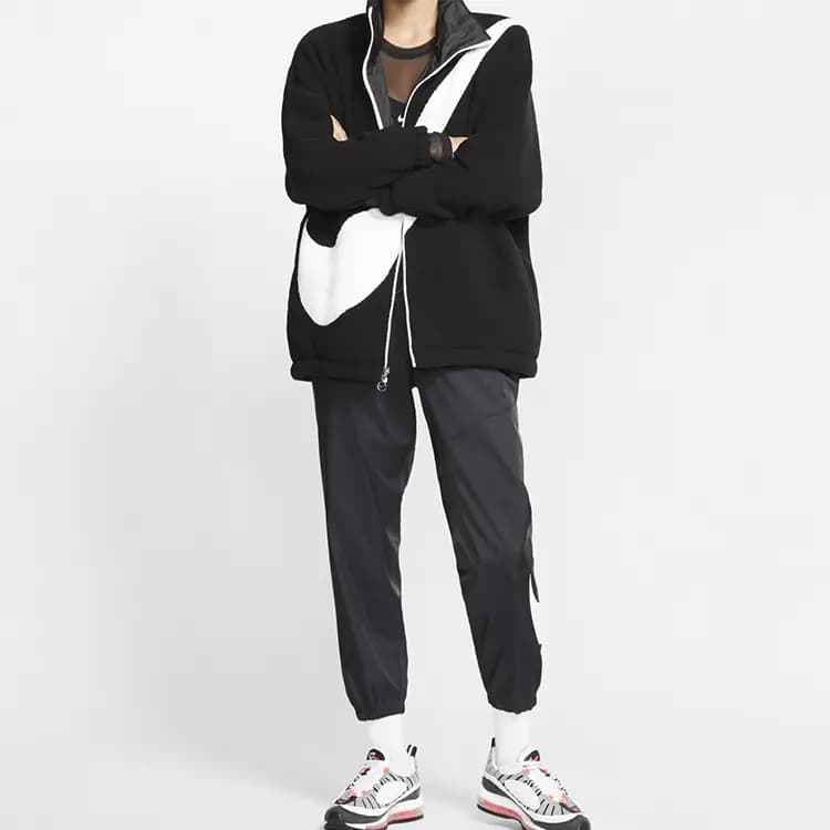 Nike Big Swoosh Large Logo Shearling Reversible Fleece Jacket US Version Winter Women's Black 6