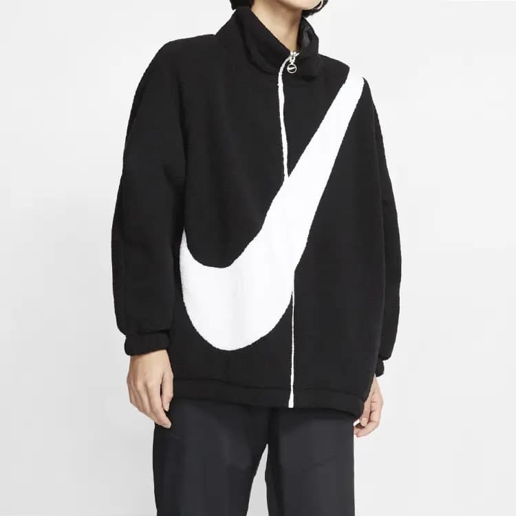 Nike Big Swoosh Large Logo Shearling Reversible Fleece Jacket US Version Winter Women's Black 3