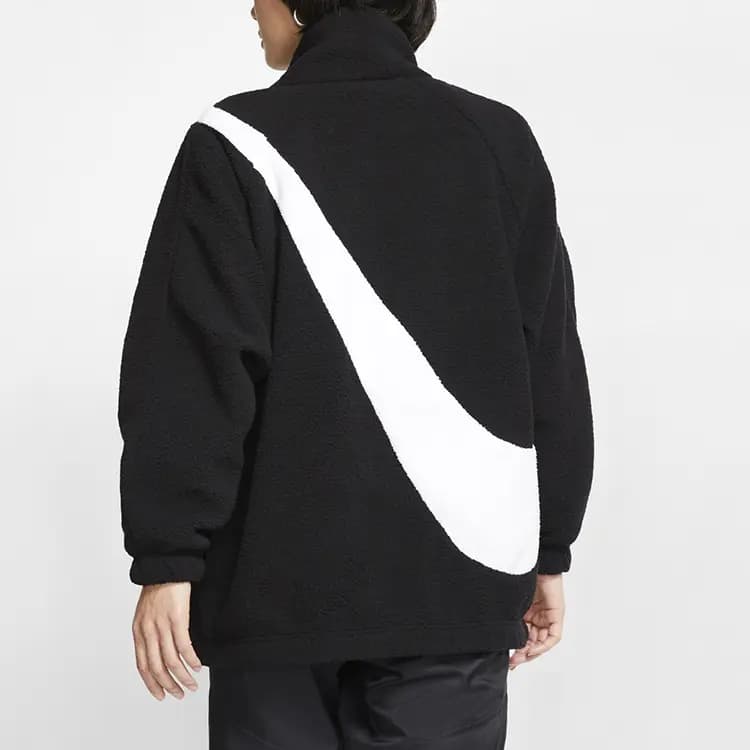 Nike Big Swoosh Large Logo Shearling Reversible Fleece Jacket US Version Winter Women's Black 4