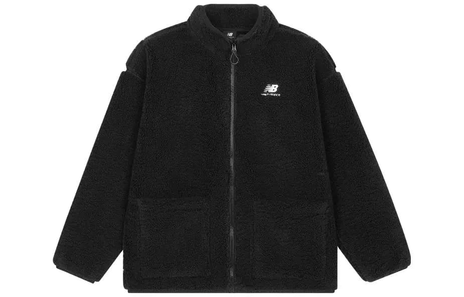 New Balance Solid Color Stand Collar Knit Fleece Jacket Women's Black
