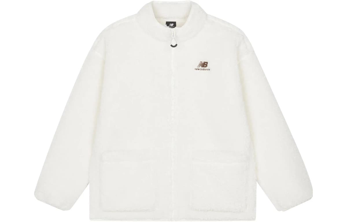 New Balance Solid Color Stand Collar Sport Knit Fleece Jacket Women's White