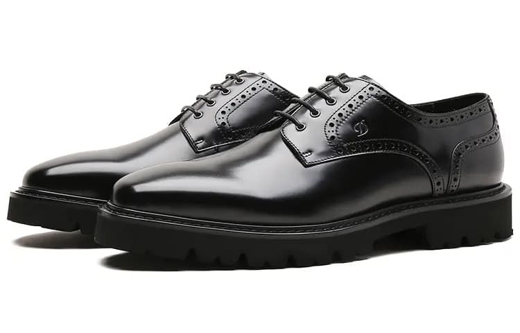 S.T. Dupont Top Layer Cowhide Leather Round-Toe Lace-Up Brogue Dress Shoes Men's Black 2