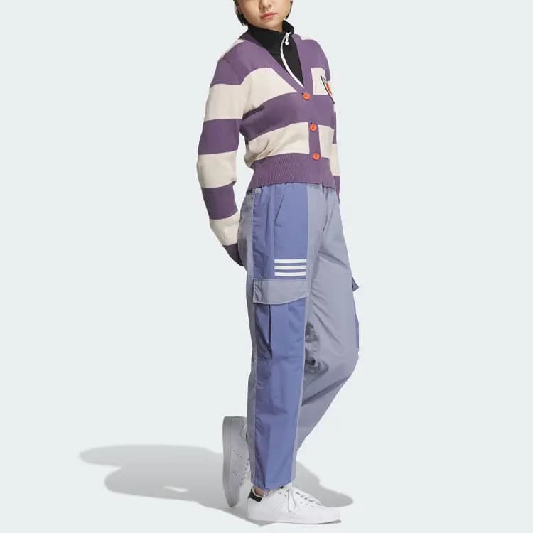 adidas Originals Sportswear Cardigan Stripe Color-Block Single-Breasted Long-Sleeve Knit Cardigan Women's Dark Gray Violet 4