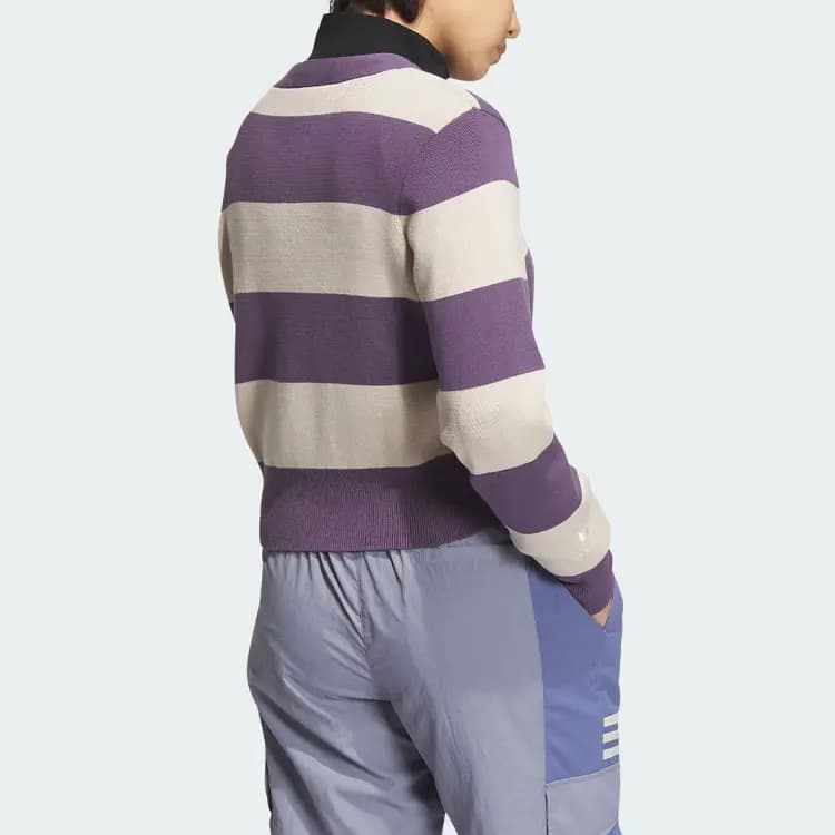 adidas Originals Sportswear Cardigan Stripe Color-Block Single-Breasted Long-Sleeve Knit Cardigan Women's Dark Gray Violet 3