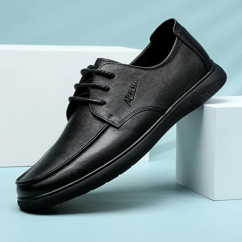 MULINSEN Classic Fashion Simple Commute Genuine Leather Business Casual Lace-Up Dress Shoes Men's Black 6