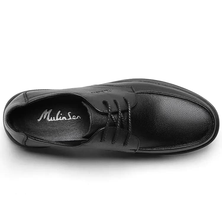 MULINSEN Classic Fashion Simple Commute Genuine Leather Business Casual Lace-Up Dress Shoes Men's Black 5