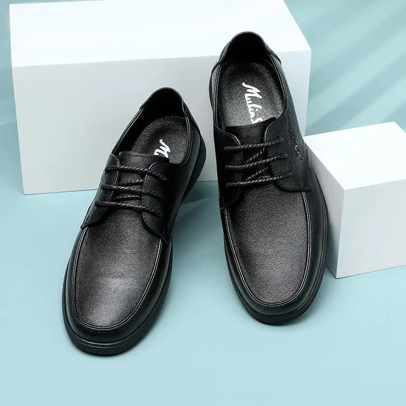 MULINSEN Classic Fashion Simple Commute Genuine Leather Business Casual Lace-Up Dress Shoes Men's Black 7