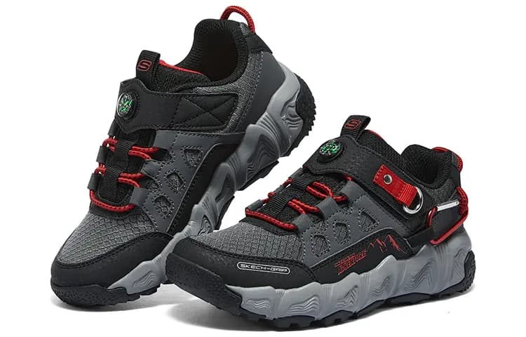 Skechers Velocitrek Boys Slip-Resistant Cushioning Low-Top Kids' Outdoor Shoes Black Red Kids' 4