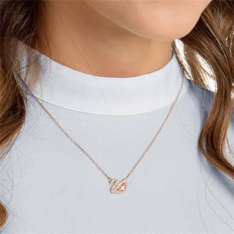 Swarovski Faux Crystal Qadın Boyunbağısı Çəhrayı Qızılı 2
