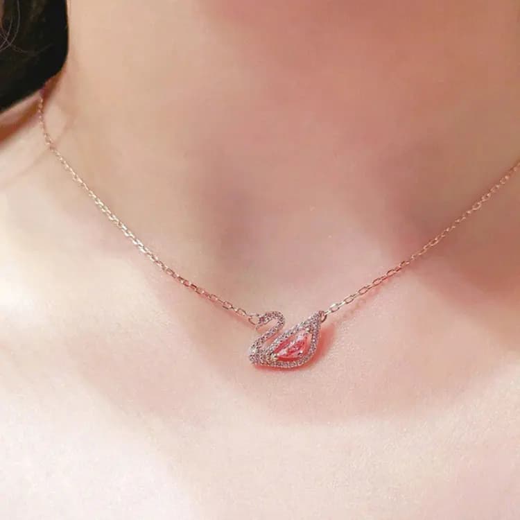 Swarovski Faux Crystal Qadın Boyunbağısı Çəhrayı Qızılı 3