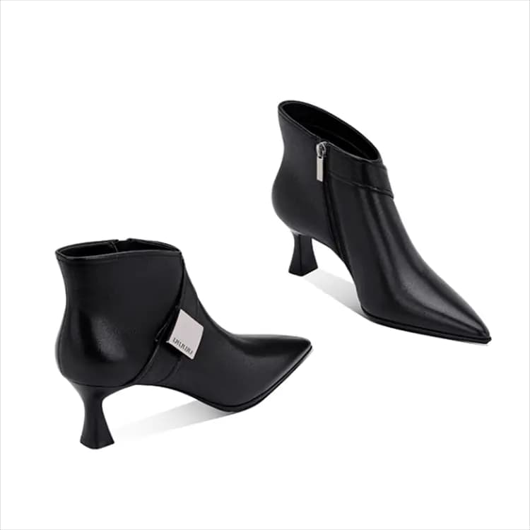 JESSICA SOPHIA Sheepskin Vintage Comfortable Non-Slip Pointed Toe Thin Heel Ankle Boots 6cm Women's 6