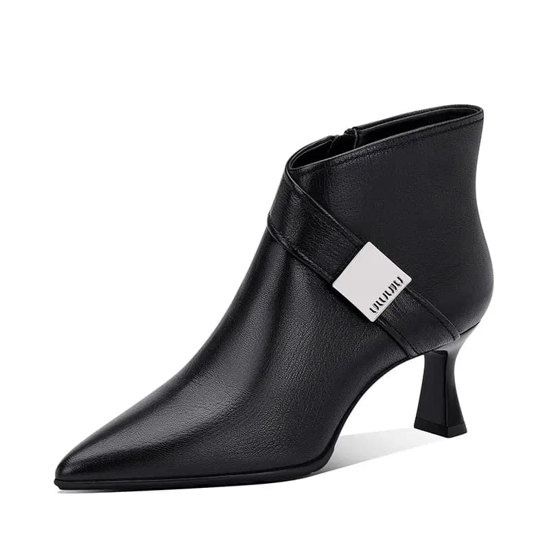 JESSICA SOPHIA Sheepskin Vintage Comfortable Non-Slip Pointed Toe Thin Heel Ankle Boots 6cm Women's 5
