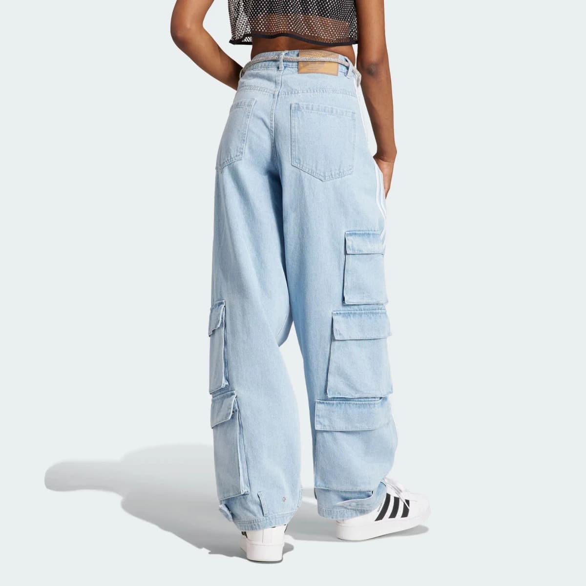 adidas Originals Wide-Leg Cargo Qadın Cins Şalvar Mavi 4