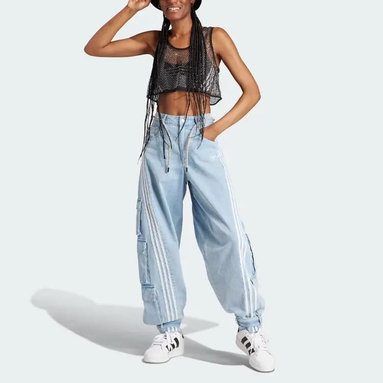 adidas Originals Wide-Leg Cargo Qadın Cins Şalvar Mavi 2