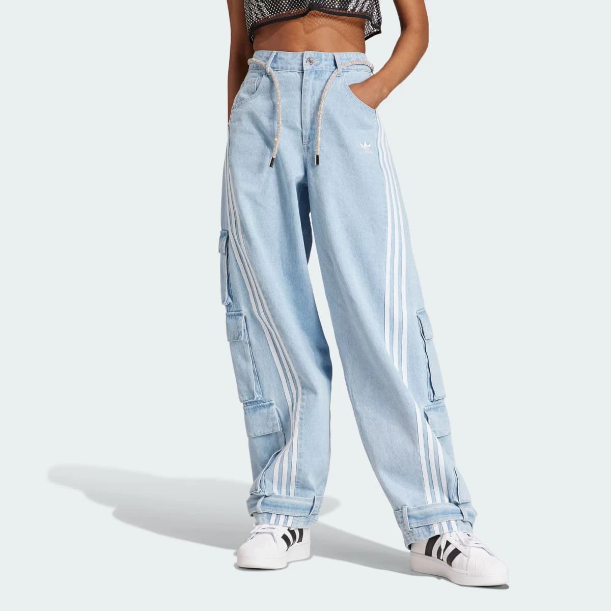 adidas Originals Wide-Leg Cargo Qadın Cins Şalvar Mavi 3