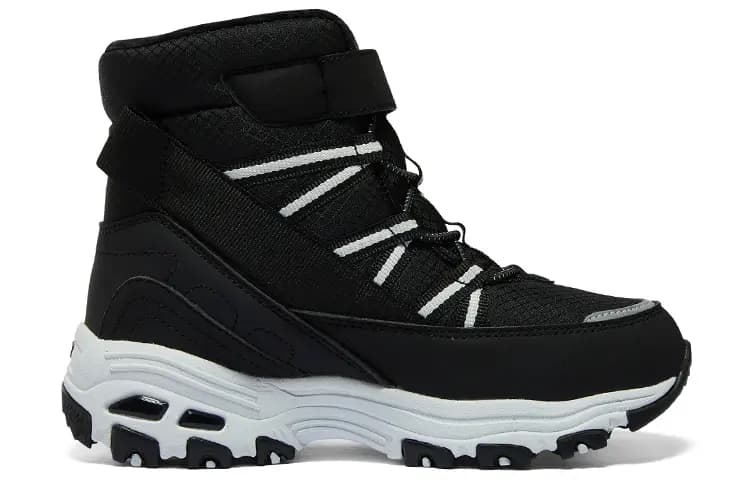 Kids Skechers Velcro Comfortable Versatile Shock-Absorbing High-Top Outdoor Shoes Black/White 2