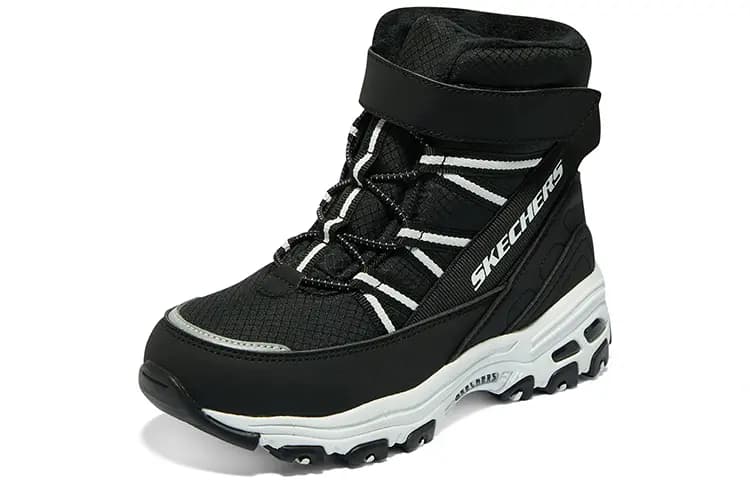 Kids Skechers Velcro Comfortable Versatile Shock-Absorbing High-Top Outdoor Shoes Black/White 3
