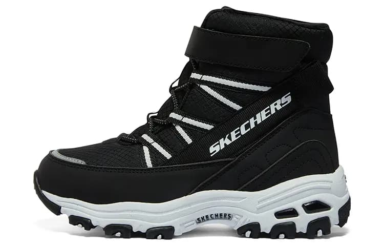 Kids Skechers Velcro Comfortable Versatile Shock-Absorbing High-Top Outdoor Shoes Black/White