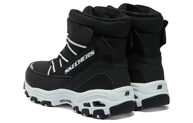 Kids Skechers Velcro Comfortable Versatile Shock-Absorbing High-Top Outdoor Shoes Black/White 5