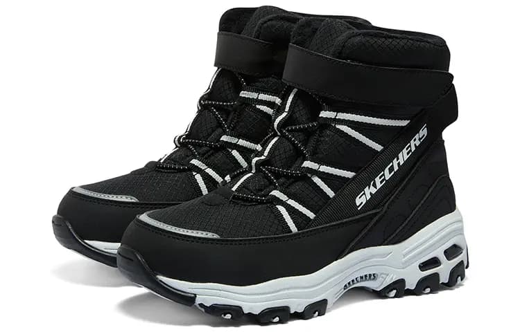 Kids Skechers Velcro Comfortable Versatile Shock-Absorbing High-Top Outdoor Shoes Black/White 4