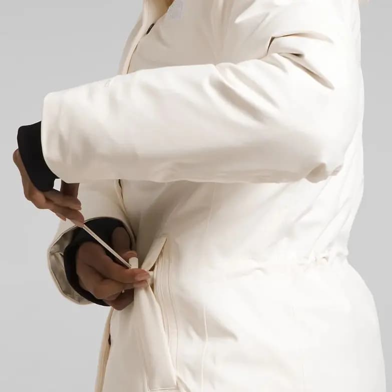 The North Face Solid Color Long Sleeve Hooded Long Parka Coat Women's Gardenia White 3