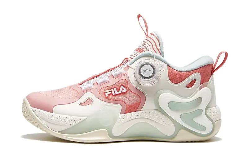FILA KIDS BOA Abrasion Resistant Mid Top Children's Basketball Shoes Pink White Teenagers