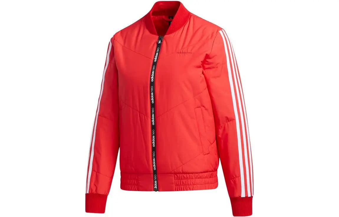 adidas neo Casual Stripe Design Long Sleeve Puffer Jacket Women's Light Scarlet