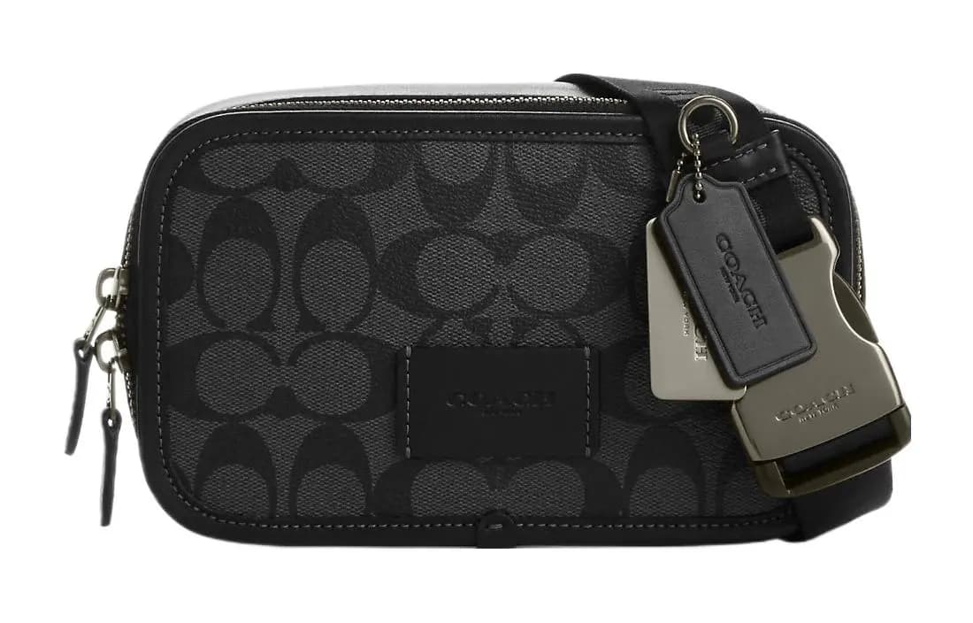 COACH Canvas With Leather One Shoulder Crossbody Fanny Pack Trumpets Men's Black