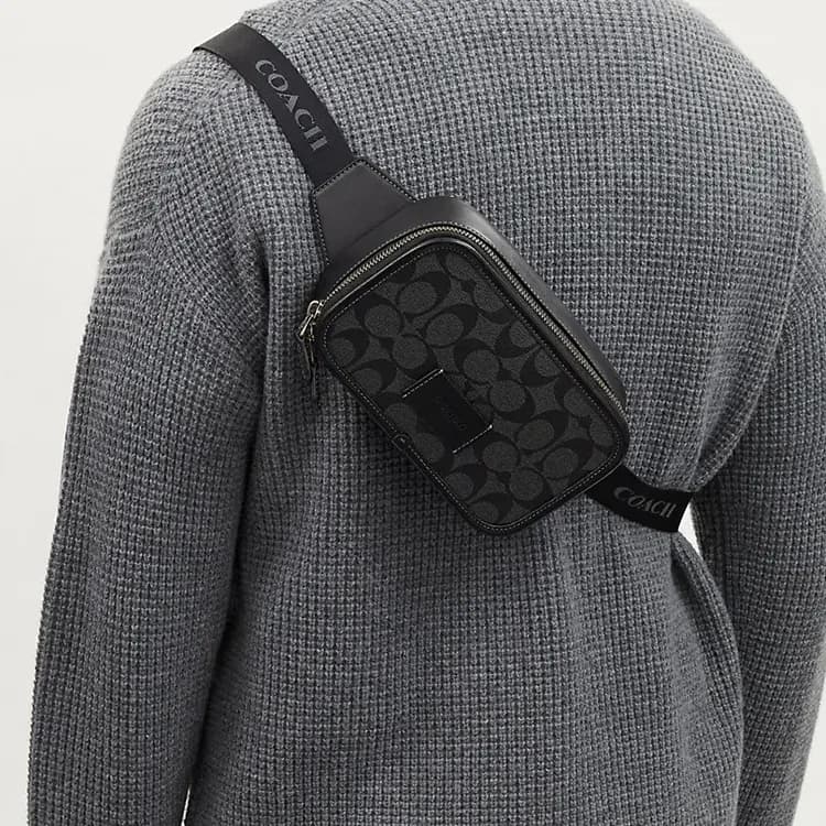 COACH Canvas With Leather One Shoulder Crossbody Fanny Pack Trumpets Men's Black 4