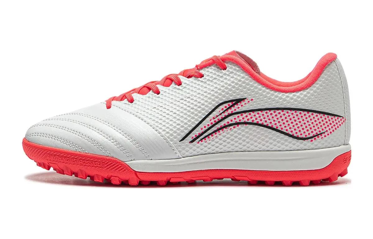 LiNing Cushioning Wear-Resistant Low-Top Kids' Soccer Shoes White Red Teenagers