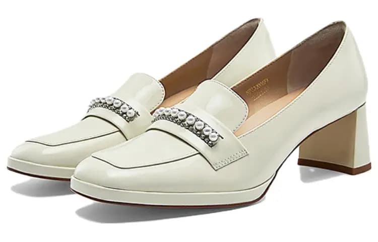 NINE WEST Patent Leather Square Toe Slip-On Comfortable Chunky Heel Pumps 5.5cm Women's