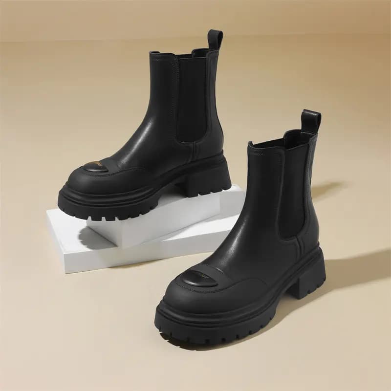 Zhuoshini Fleece-Lined Warm High-End Fashion Versatile Slip-On Round Toe Thick Sole Heightening 5cm Chelsea Boots Women's Black 4