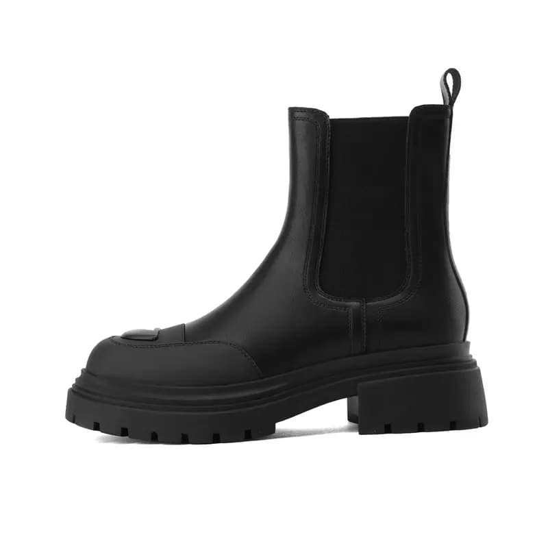 Zhuoshini Fleece-Lined Warm High-End Fashion Versatile Slip-On Round Toe Thick Sole Heightening 5cm Chelsea Boots Women's Black 7