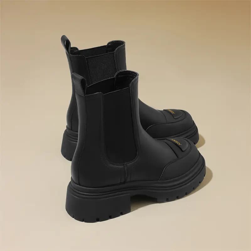 Zhuoshini Fleece-Lined Warm High-End Fashion Versatile Slip-On Round Toe Thick Sole Heightening 5cm Chelsea Boots Women's Black 6
