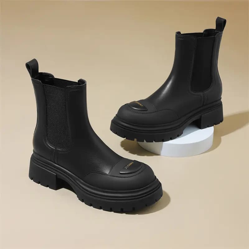 Zhuoshini Fleece-Lined Warm High-End Fashion Versatile Slip-On Round Toe Thick Sole Heightening 5cm Chelsea Boots Women's Black 5