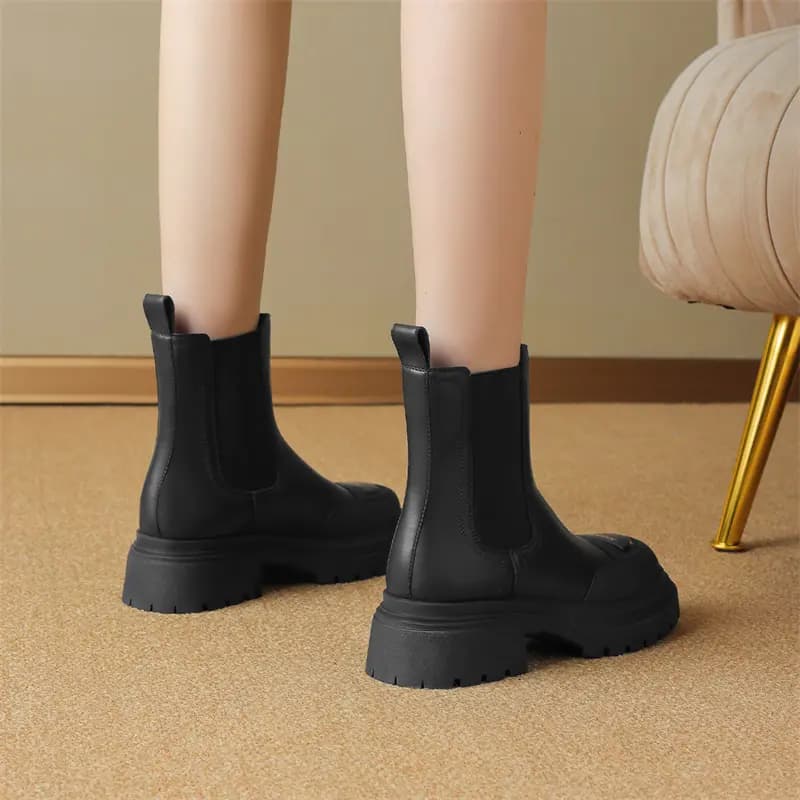 Zhuoshini Fleece-Lined Warm High-End Fashion Versatile Slip-On Round Toe Thick Sole Heightening 5cm Chelsea Boots Women's Black 2