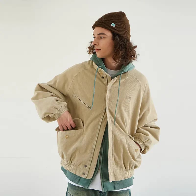 NOTHOMME Mountain Outdoor Enzyme Washed Corduroy Cotton Jacket Warm Harrington Jacket Unisex 14
