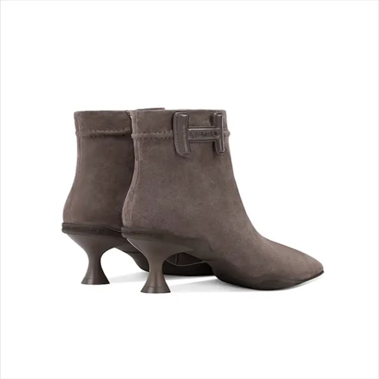 JESSICA SOPHIA Sheep Suede Fashion Versatile Side Zipper Pointed Toe Thin Heel Ankle Boots 6cm Women's 5