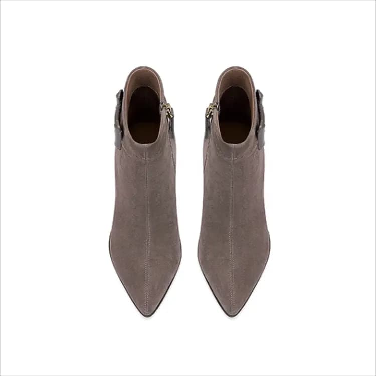 JESSICA SOPHIA Sheep Suede Fashion Versatile Side Zipper Pointed Toe Thin Heel Ankle Boots 6cm Women's 6