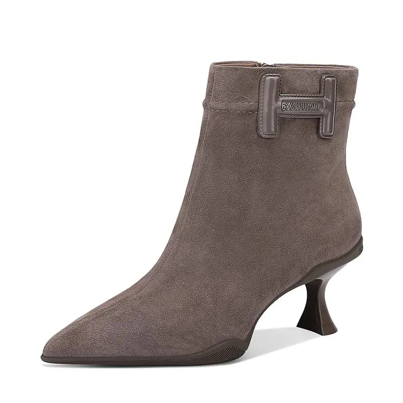 JESSICA SOPHIA Sheep Suede Fashion Versatile Side Zipper Pointed Toe Thin Heel Ankle Boots 6cm Women's 3