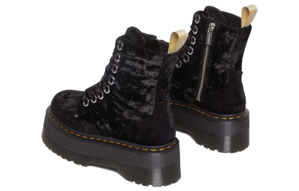 Dr.Martens Vegan Jadon Boot Max Crushed Velvet Platforms 'Black' Women's 4
