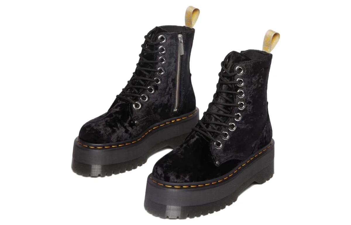 Dr.Martens Vegan Jadon Boot Max Crushed Velvet Platforms 'Black' Women's 3