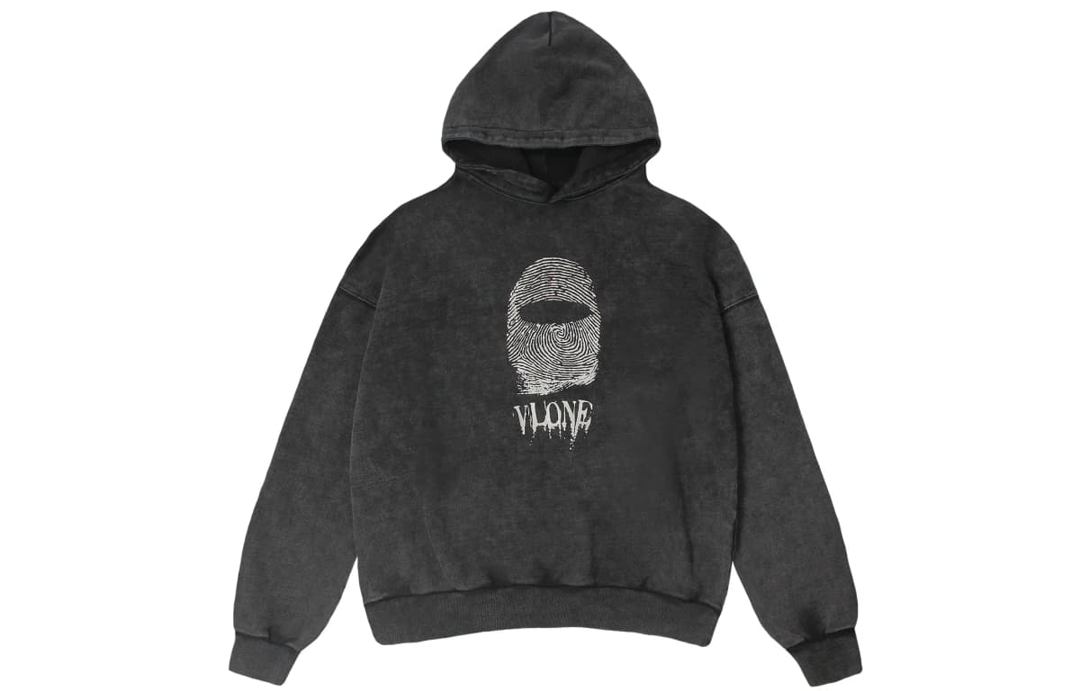 VLONE Fingerprint Large Logo Print Washed Relaxed Hoodie Unisex Black 2