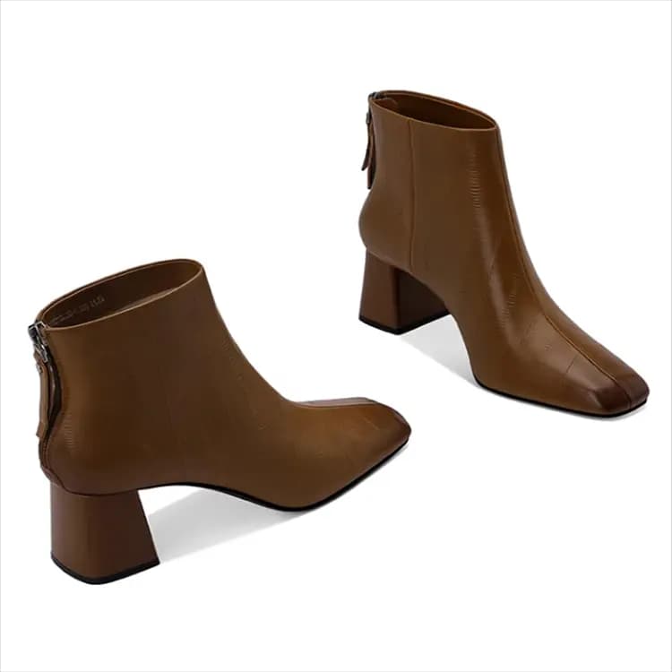 JESSICA SOPHIA Square Toe Chunky Heel Zipper Ankle Boots 5.5cm Women's 2