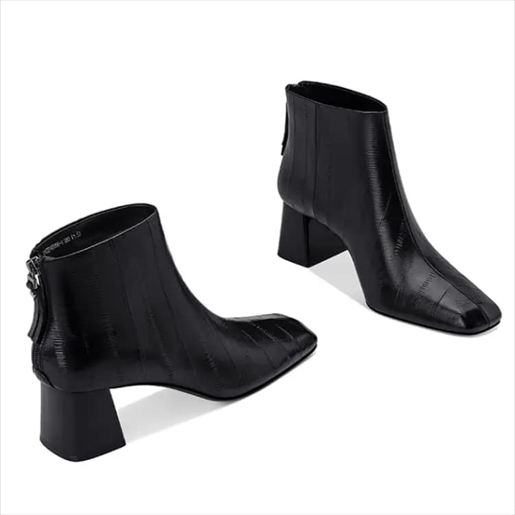 JESSICA SOPHIA Square Toe Chunky Heel Zipper Ankle Boots 5.5cm Women's 7