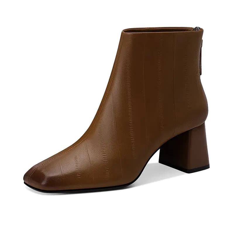 JESSICA SOPHIA Square Toe Chunky Heel Zipper Ankle Boots 5.5cm Women's