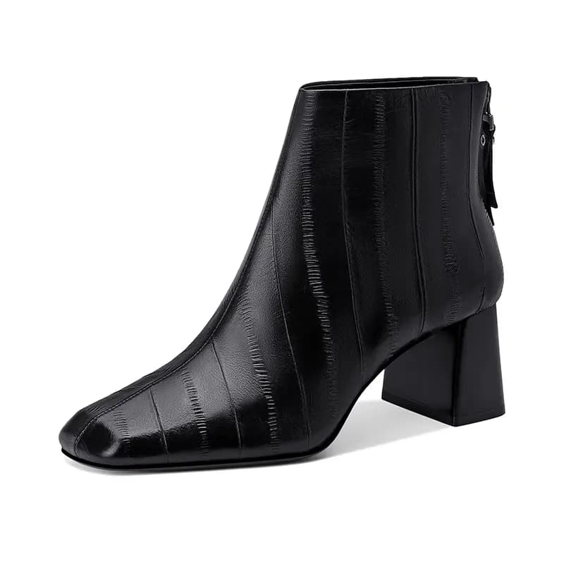JESSICA SOPHIA Square Toe Chunky Heel Zipper Ankle Boots 5.5cm Women's 6